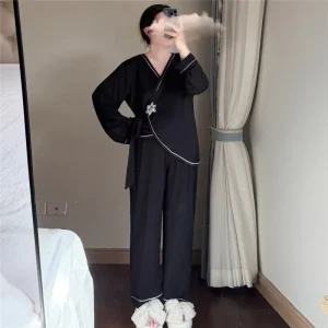 Custom logo Women’s Western Style Oversized Casual Long Sleeve Sleepwear Pajamas Pants Two Piece Set Manufacturers