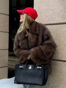 Custom-made Artificial Fur Coat Lapel Warm Women’s Clothing Autumn and Winter Imitation Fur Jacket