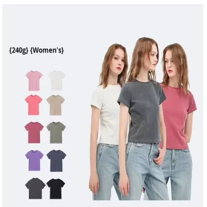 Custom-made High-quality 91% Pure Cotton Dyed Retro Women’s T-shirts Short-sleeved Hot Girl T-shirts Slim and Tight