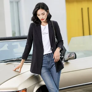 Customizable Design Women’s High End Baggy Breathable Suit Elegant Fashion Striped Design Women’s Slim Fit Suit blazer