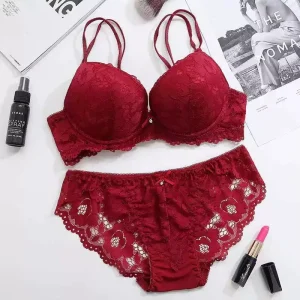 Customizable High Quality Women’s Lace Bra Set Active Wear Sexy Western Underwire Bikini Panties Print Push Up
