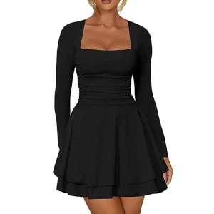 Customizable Logo Women’s Square Collar Ruffled Mini Dress Summer Eco-Friendly Skinny Fit Formal Daily Wear