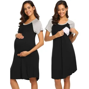 Customizable Modal Maternity Gown Nursing Nightwear Spring Summer Knitted Elegant Women’s Sleepwear for Pregnant Women
