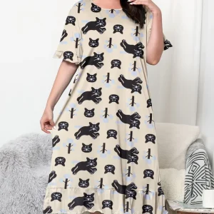 Customizable Plus Size Summer Nightgown Short Sleeve Floral Printed Silky Soft for Home Relaxation