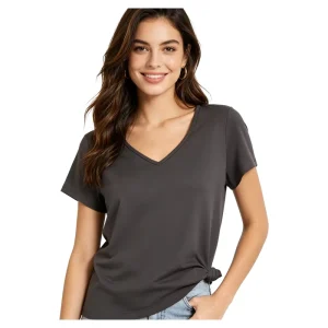Customizable Women’s V-Neck T-Shirt Knit Short Sleeve Basic Tops with Private Label Support