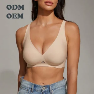 Customization Women’s Wire Free Seamless Push Up Deep V Plunge Bra Solid Pattern Nylon Spandex