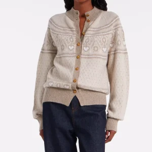 Customize Women’s Beige Jacquard Anti Wrinkle Elegant Cowl Neck Cashmere Knit Cardigan