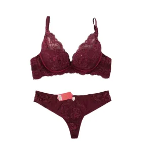 Customize Women’s Lace Padded Underwear High Quality Sexy 3/4 Cup Underwire Push up Lingeries Bra Thong Set
