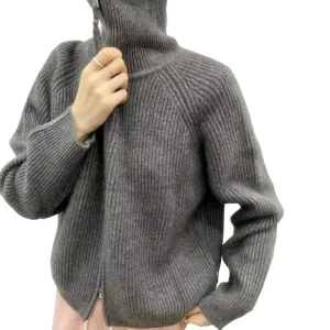 Customized Cashmere Sweater Women’s Loose Sweater High Neck Short Zipper Knitted Cardigan Cashmere