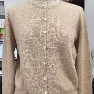 Customized Casual Breathable Crew Neck Solid Cardigan Women Full Sleeved Cashmere+Silk Knitted Spring