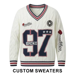 Customized College-style V-neck Cable Knit Sweater American Retro Embroidery Version Knitted Pullover Retro Winter Low MOQ