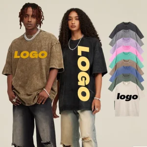 Customized DTG Print Logo Acid Washed Tshirts Vintage Washed Streetwear Cotton Tshirts Oversized Baggy Fit Cropped Tshirts