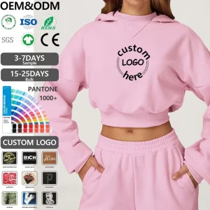 Customized Embroidered Logo Women’s Short-sleeved Hooded Sweatshirt Women’s Sport and Casual Hooded Sweatshirt