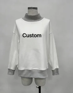 Customized Embroidered Patch Cotton Fleece Mockneck Oversized Reversible Sequin Mock Neck Sweatshirt For Women