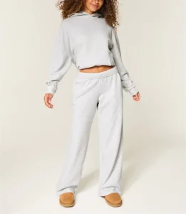 Customized High Quality Women’s Wide Leg Sweatpants Sweatshirt Set Simple Casual Women’s Clothes for Daily Life