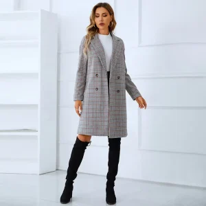 Customized Jackets for Women Turn-down Collar Coats Long Sleeve Lattice Coats for Ladies Long Winter Coats for Ladies Women