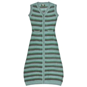 Customized Knitted Tank Top Sweater Dress Women’s Design Striped Hollow Button Fashion Sleeveless Women’s Long Knit Dress