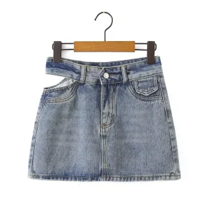Customized Large Size Women’s Bag Hip Skirt, Solid Color Denim Short Jeans Skirt, Ladies Blue Jean Skirt