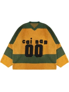 Customized Logo Men’s Winter Pullover Sweater With Embroidery Patches Knitted Sports Design Crochet Hockey Style