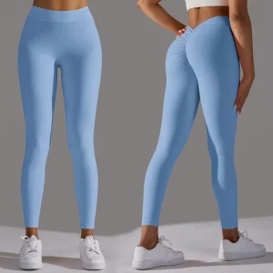 Customized LogoCK6626 Women’s High Waisted Nude Yoga Sweatpants Gym Workout Running Outdoor Arms up Seamless Leggings