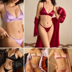 Customized Multi color Textured Shiny Metal Polyester Spandex Knitted Fabric Women’s Underwear Set