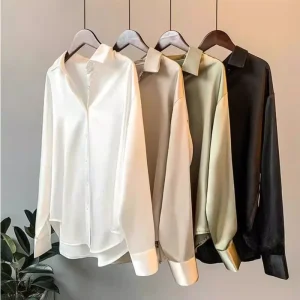 Customized Pattern Loose Satin Fabric High end And Elegant Soft And Smooth Long Sleeved Shirt For Women