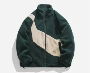 Customized Polar Fleece Color Block Zipper Jacket Loose Heavyweight Warm Sweatshirt for Women’s Outdoor Wear Embroidery Pattern