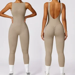 Customized Seamless Women’s Jumpsuit Tummy Control Fitness Bodysuit Open Back Hip Lifting Scrunch One piece Rompers for Women