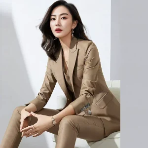 Customized Size Straight Single Buckle Viscose Fiber Casual Business Slim Women’s Three-Piece Suit