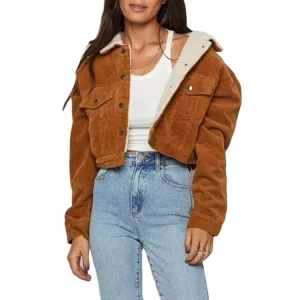 Customized Winter Coat Brown Sherpa Lining Corduroy Bomber Jacket for Women Custom Color Women’s Clothing Coat