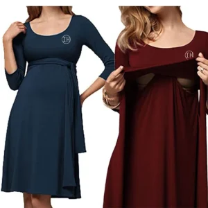 Customized Women Summer Soft Breathable Maternity Discreet Breastfeeding Dress Casual Loose Swing Pregnancy Knee Length Dress