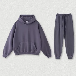 Customized Women’s Autumn and Winter American Fashion Brand Loose fitting Basic Vintage Washed Fleece Sweatshirt Casual Set