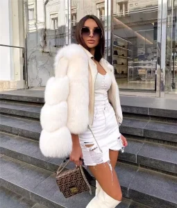 Customized Women’s Outerwear and Jacket Medium Winter Motorcycle Leather Jacket Fluffy Faux Fur Jacket for Women