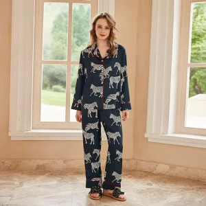 Customized Women’s Soft Bamboo Lounge Wear Adults Contrast Piping Sleep Pyjamas Set to Match Your Kids Bamboo Romper Pajamas