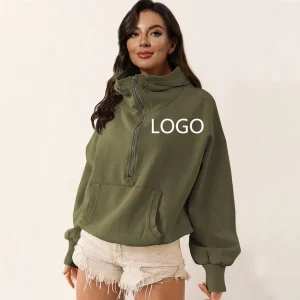 Customized Women’s Sports Hoodie Breathable Zipper Drawstring Long Sleeve Top Jacket with Hooded Sweatshirts