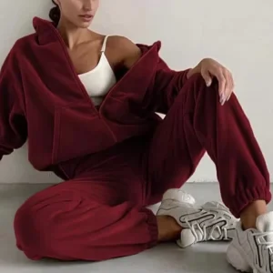 Customized Women’s Two-Piece Autumn Women’s Blank Sportswear Wool Sportswear Hooded Sweatshirt and Sweatpants Set