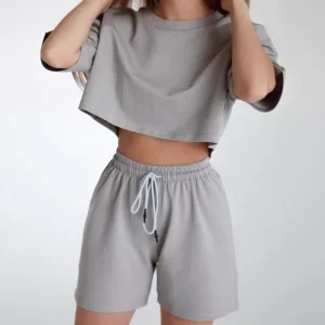 Customized Women’s Two-piece Printed Summer Fashion Jogging Set 100% Cotton Breathable Lightweight Loose Casual T-shirt Shorts