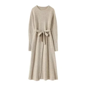 Customized Women’s Wool Cashmere Skirt Round Neck Long Dress Winter Clothes