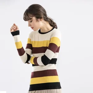 Customs women Sweater new fashion Crew neck pullover color contrast Clothes garments tops Sweaters looseJumper for women