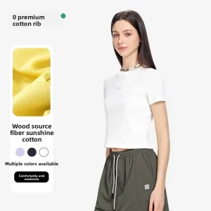 Cute Letter Sports Series Women’s Cotton Raglan Sleeve Quick-Dry Breathable Slim-Fit Waist-Cinching Short-Sleeve T-Shirt