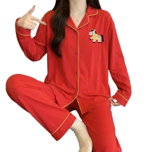 Cute Lightweight Women’s Spring fall Sleepwear Set Comfortable Long sleeve Top And Long Pants For Lounging At Home
