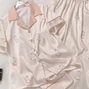 Cute New Design Pajamas Set Satin Style Luxury Pijamas Woman Pijama Nightgown Summer Mujer Ladies Knit Women’s Sleepwear