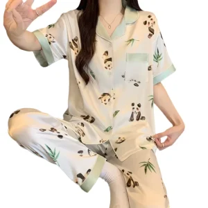 Cute Short sleeve Women’s Pajamas Summer Style Comfortable Rayon like Fabric Fashionable Loungewear Set