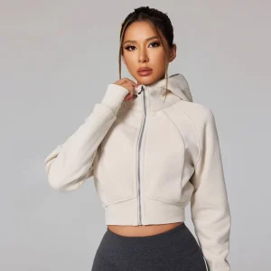 DCK 933 High Quality Women’s Zipper Hoodies With Long Sleeves Breathable Oversized Cropped Sweatshirts Yoga Tops