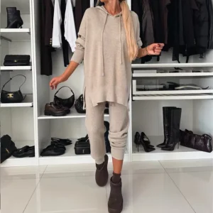 DTL M70045 Women’s Solid Colour Sweatshirt and Joggers Set Loose Fit Casual Blank Sportswear