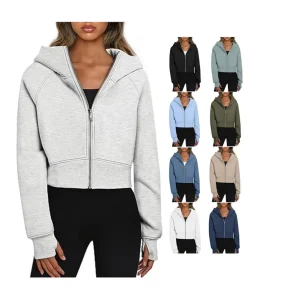 DUOLLB Luxury Women Hoodies High Quality Cotton Fleece Acid Wash Zip Pullover Heavyweight Streetwear Cropped Winter Autumn