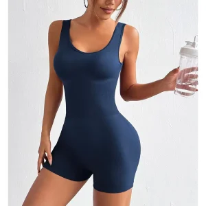 Dark Blue 4 Way High Stretch Women’s Elegant Romper Playsuits Body Sculpting Tummy Control Butt Lifting Yoga Pilates Training