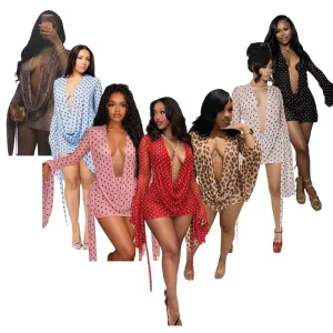 Deep V Neck New Arrivals Streetwear Breathable Eco-Friendly Summer Women’s Elegant Wrap Hip Polka Dot Dress