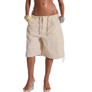 Denim Bermuda Cargo Shorts for Women Baggy Knee Length Pull on Jean Shorts High Waist 5 Pockets Summer Casual
