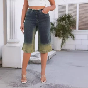 Denim Loose Jeans Summer Fashion Design Sense Mid Waist Stretch Straight Shorts Elegant Women’s Clothing